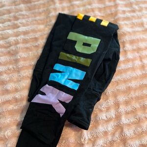Women’s pink by Victoria’s Secret Black Leggings with Colorful Lettering